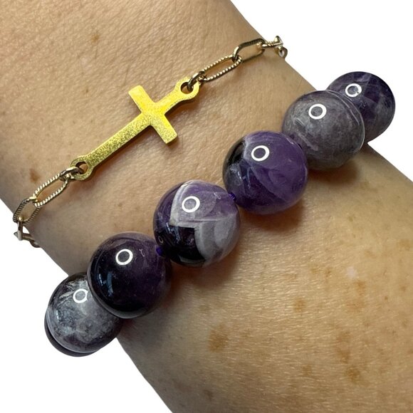 Purple Amethyst banded Bracelet Bangle Jewelry Fashion Accessories gemstone new - Picture 1 of 12
